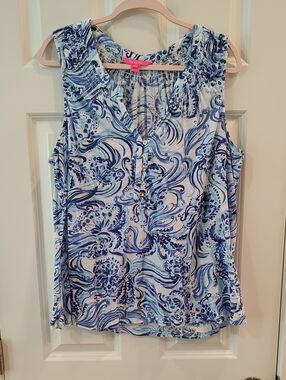 Lilly Pulitzer Blue & White Swirl Print Sleeveless Top